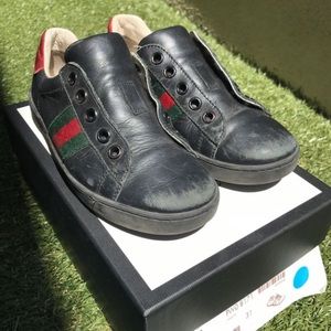 Gucci kids Black Ace shoes size 31 us 13